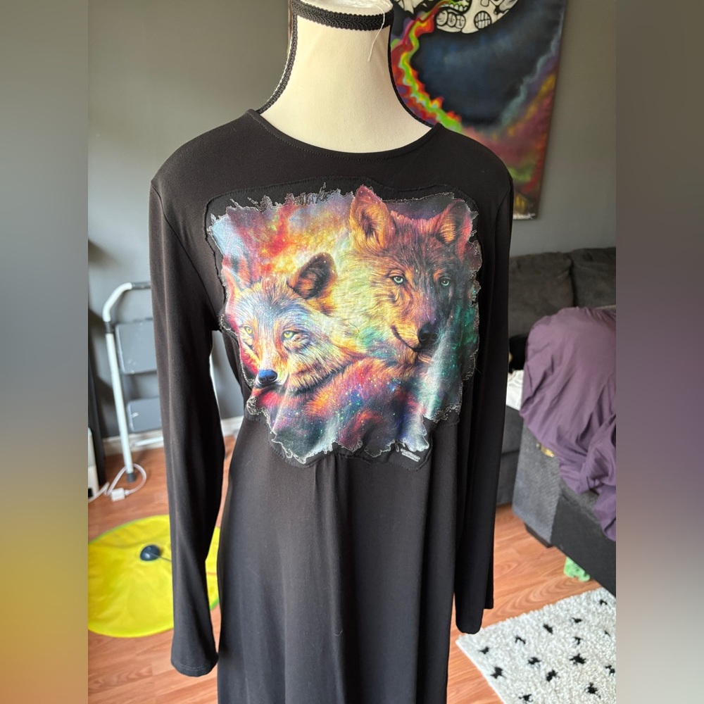Unique Wolf Galaxy Print Tunic Dress